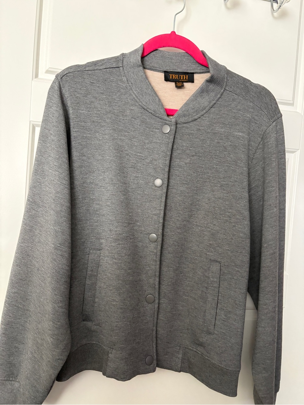 TRUTH Gray Snap-Front Knit Bomber Jacket